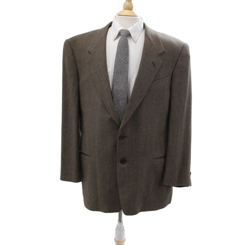 Mani Men Brown Herringbone Wool Blazer Collared Button Classic Size 44
